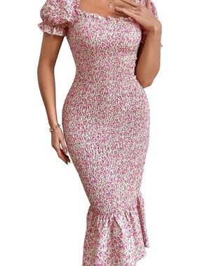 Pretty Garden Pink Floral Smocked Dress